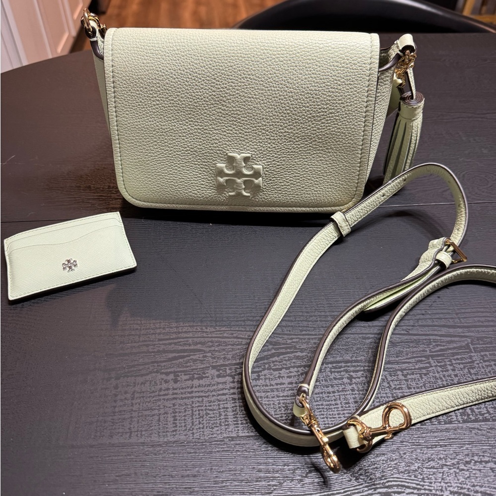 Tory Butch crossbody with two straps. Card holder wallet is also included.